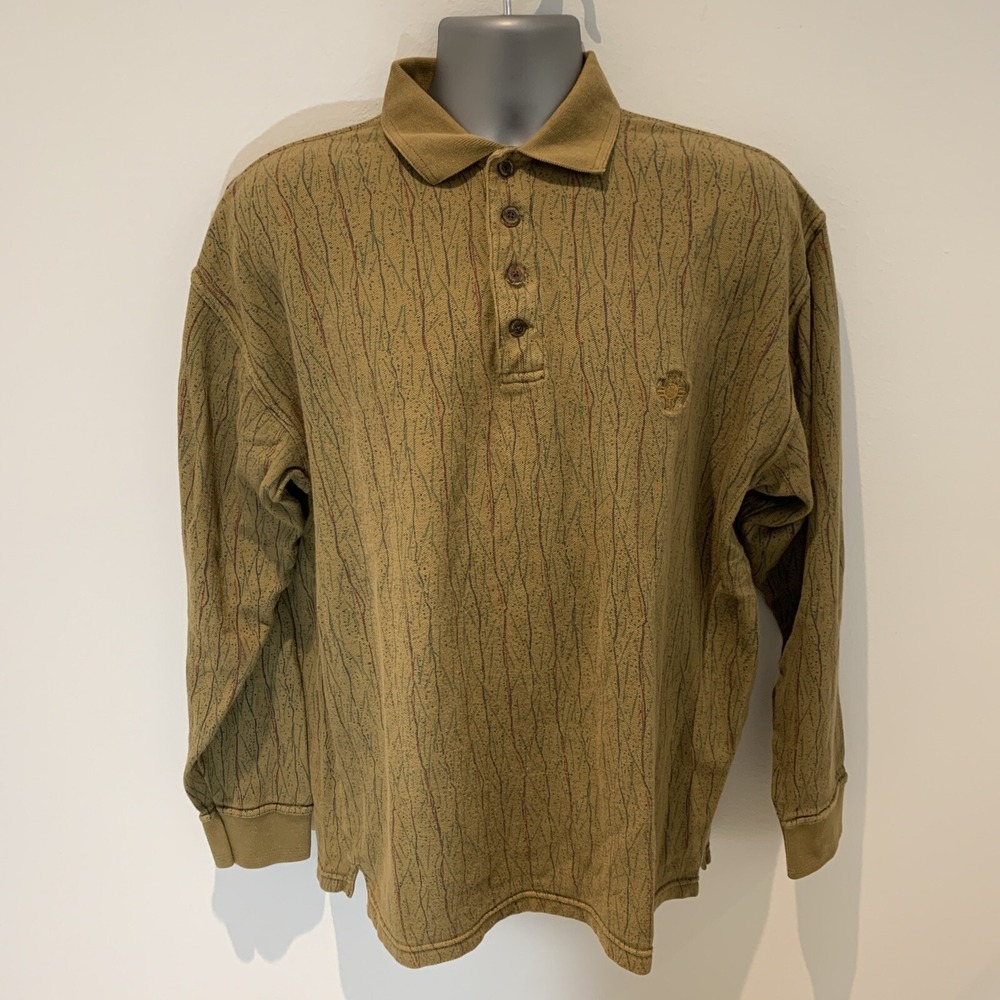 Vintage Jansport Large 100% Cotton Long Sleeve Retro Sweater w collar multicolor